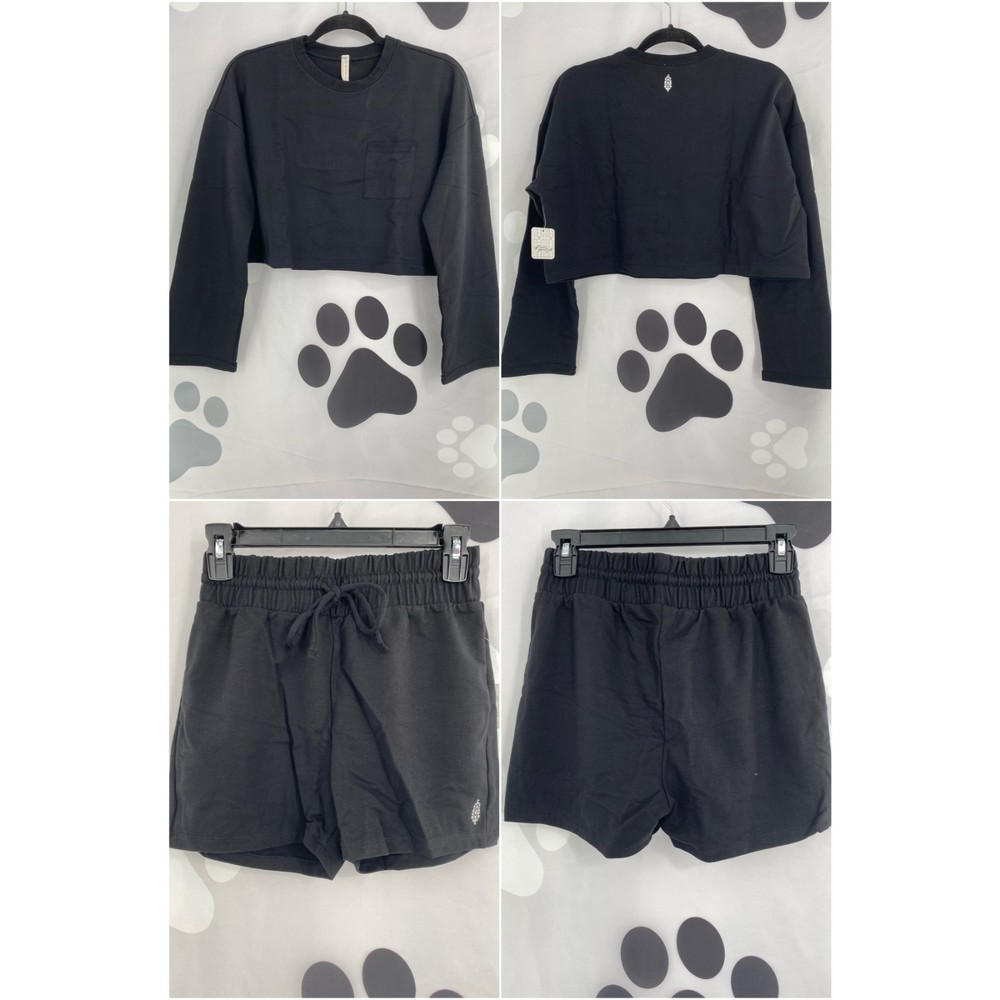 Free People NWT Sunny Set 2 Piece Sweatshirt Shorts Athleisure Set Black XS New - Picture 4 of 12
